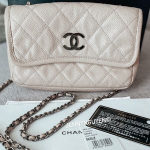 Authentic Chanel natural beauty flap bag ligh beige